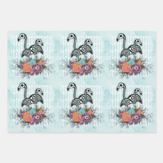 Oude donkere gotische flamingo skelet Halloween Inpakpapier Vel (Voorkant)