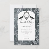 Oude Donkere Gotische Grijze en Zwarte Damast en R Save The Date (Voorkant)