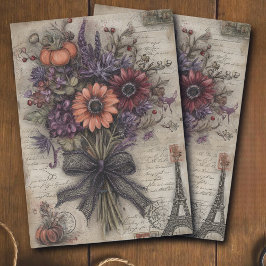 Oude Donkere Herfst Bloemboeket Parijs Decoupage Tissuepapier