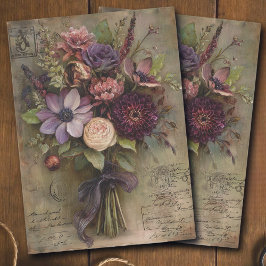 Oude donkere wilde bloemenboeket en decoupage tissuepapier
