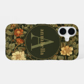 Oude donkere William Morris bloemrijke monogram iPhone 16 Hoesje (Achterkant horizontaal)