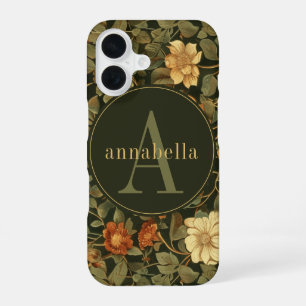 Oude donkere William Morris bloemrijke monogram iPhone 16 Hoesje
