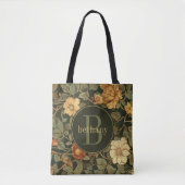Oude donkere William Morris bloemrijke monogram Tote Bag (Voorkant)