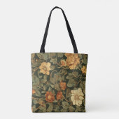 Oude donkere William Morris bloemrijke monogram Tote Bag (Achterkant)
