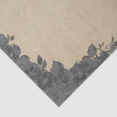 Oude donkere zwarte bloemrozen & kraft robuuste tissuepapier (Detail)
