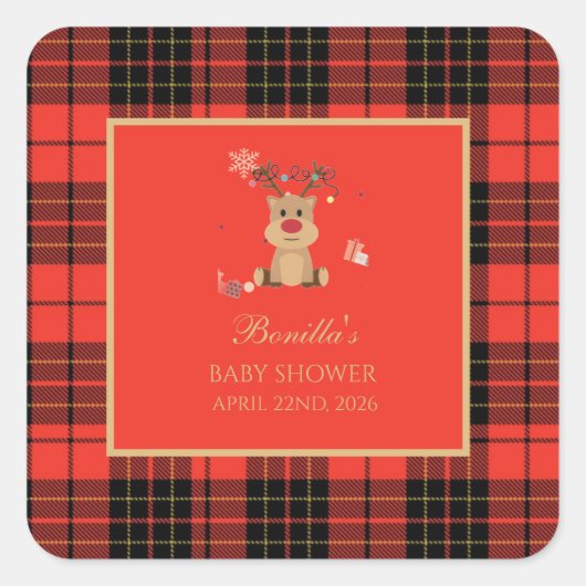 Oude donkerrode babyshower servetten vierkante sticker (Voorkant)