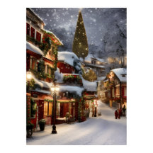 Oude dorpje in wintersneeuw Kerstmis Poster