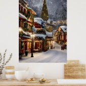 Oude dorpje in wintersneeuw Kerstmis Poster (Keuken)