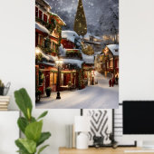 Oude dorpje in wintersneeuw Kerstmis Poster (Thuiskantoor)
