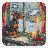 Oude Doxer bij knus Kerstmisraam Vierkante Sticker (Voorkant)