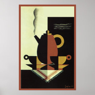 Oude drankjes drankjes koffiepot met kopjes poster