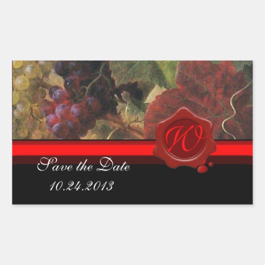 OUDE DRUIVENWIJNBELASTINGPARTIJ, RODE WASSEAL RECHTHOEKIGE STICKER (Voorkant)