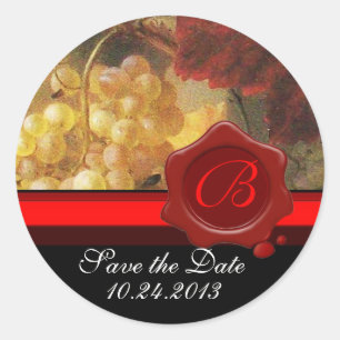 OUDE DRUIVENWIJNBELASTINGPARTIJ, RODE WASSEAL RONDE STICKER