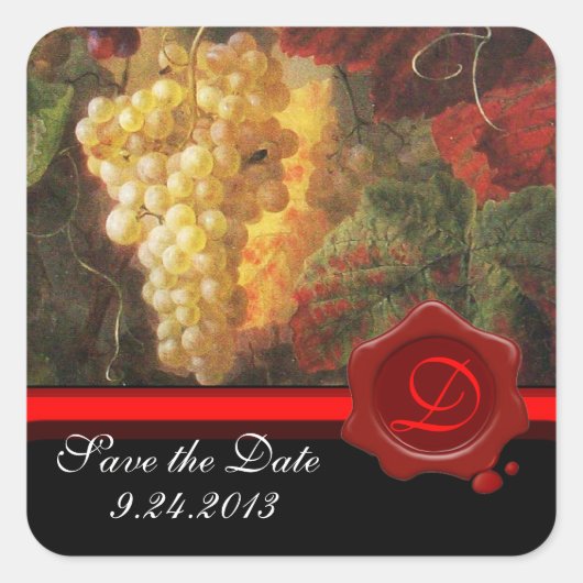 OUDE DRUIVENWIJNBELASTINGPARTIJ, RODE WASSEAL VIERKANTE STICKER (Voorkant)