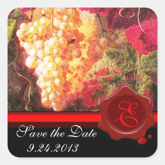 OUDE DRUIVENWIJNBELASTINGPARTIJ, RODE WASSEAL VIERKANTE STICKER (Voorkant)