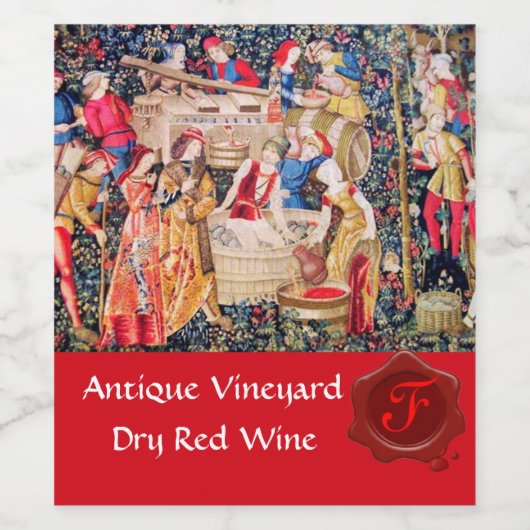 OUDE DRUIVENWIJNGAARD OOGST RODE WASZEGEL MONOGRAM WIJN ETIKET (Enkel label)