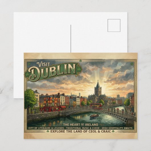 Oude Dublin Reisposter Briefkaart (Voorkant / Achterkant)