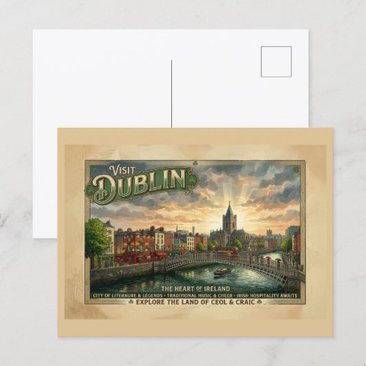Oude Dublin Reisposter Briefkaart (Voorkant / Achterkant)