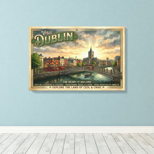 Oude Dublin Reisposter Canvas Afdruk (Insitu (Houten vloer))