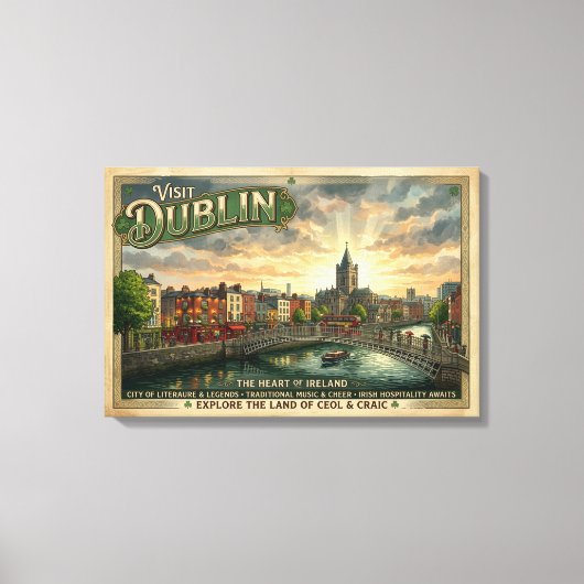Oude Dublin Reisposter Canvas Afdruk (Voorkant)