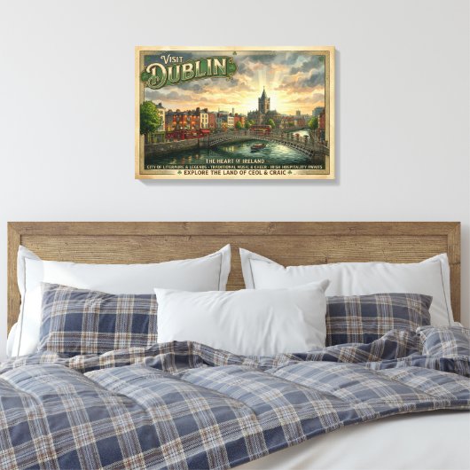 Oude Dublin Reisposter Canvas Afdruk (Insitu (Slaapkamer))