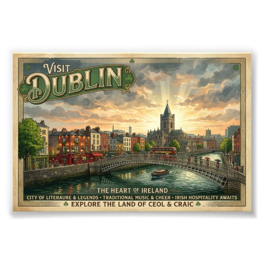 Oude Dublin Reisposter Foto Afdruk (Voorkant)