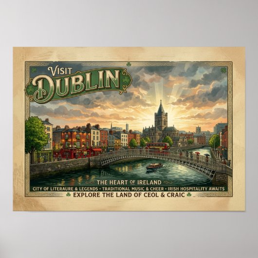 Oude Dublin Reisposter Poster (Voorkant)