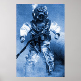 oude duiker met brass helm blue kleur poster
