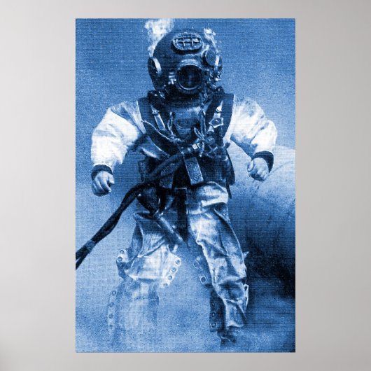 oude duiker met brass helm blue kleur poster (Voorkant)