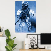 oude duiker met brass helm blue kleur poster (Thuiskantoor)