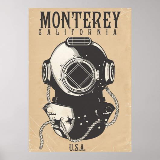 Oude duikposter naar Monterey Californië VS Poster (Voorkant)