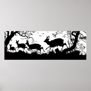 Oude Duitse gravering van Fleingdeer in Forest Poster