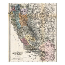 Oude Duitse kaart van Californië 1879 Poster