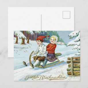 Oude Duitse Kerst Kinderen Sleën Winter Briefkaart