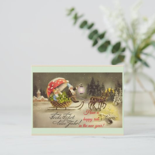 Oude Duitse Nieuwjaarsdwergen Paddenstoelen Ansich Feestdagenkaart (Staand voorkant)