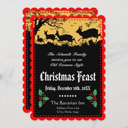 Oude Duitse Stijl Kerstmis Partij of Banket Kaart (Voorkant / Achterkant)