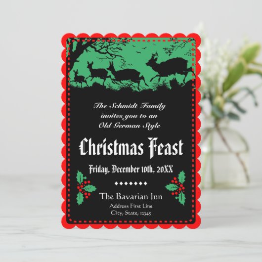 Oude Duitse Stijl Kerstmis Partij of Banket Kaart (Staand voorkant)