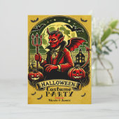 Oude duivel in kerkhof gele Halloween-feest  Kaart (Staand voorkant)
