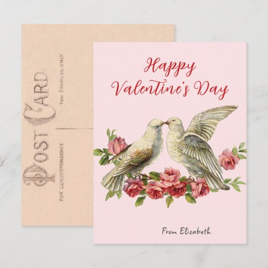 Oude Duiven Roze Valentijnsdag Kaart (Voorkant / Achterkant)