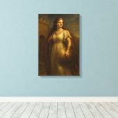 Oude edelvrouw met schild in de buurt van kasteelm canvas afdruk (Insitu (Houten vloer))