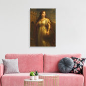 Oude edelvrouw met schild in de buurt van kasteelm canvas afdruk (Insitu (Woonkamer))
