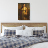 Oude edelvrouw met schild in de buurt van kasteelm canvas afdruk (Insitu (Slaapkamer))