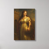 Oude edelvrouw met schild in de buurt van kasteelm canvas afdruk (Voorkant)