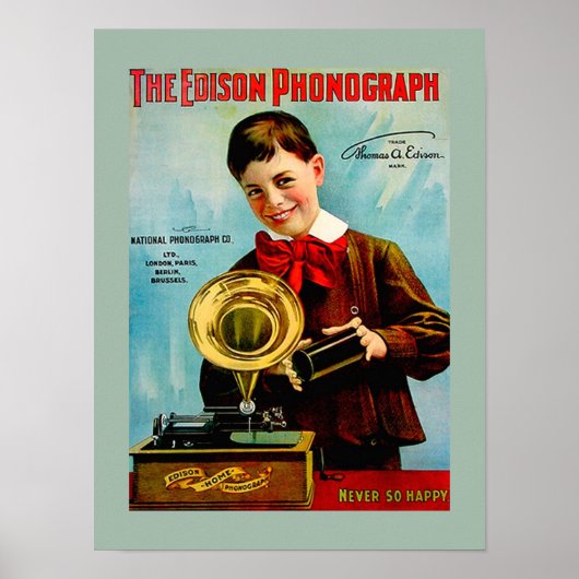 Oude Edison Phonograph Cylinder Record Player en Poster (Voorkant)