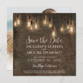 Oude Edison-verlichtingsloods in baksteenstijl Save The Date (Voorkant / Achterkant)