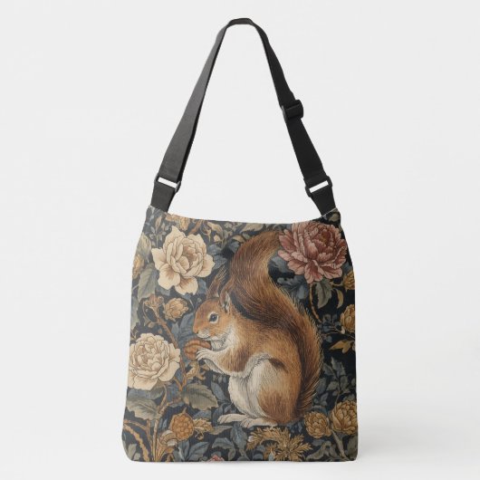 Oude eekhoorn en bloemenpatroon crossbody tas (Voorkant)
