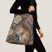 Oude eekhoorn en bloemenpatroon crossbody tas (Dichtbij)