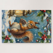 Oude eekhoorn met kerstlantern winter legpuzzel (Horizontaal)