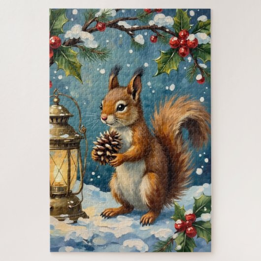 Oude eekhoorn met kerstlantern winter legpuzzel (Verticaal)