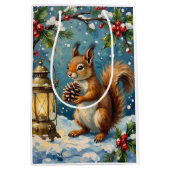 Oude eekhoorn met kerstlantern winter medium cadeauzakje (Voorkant)